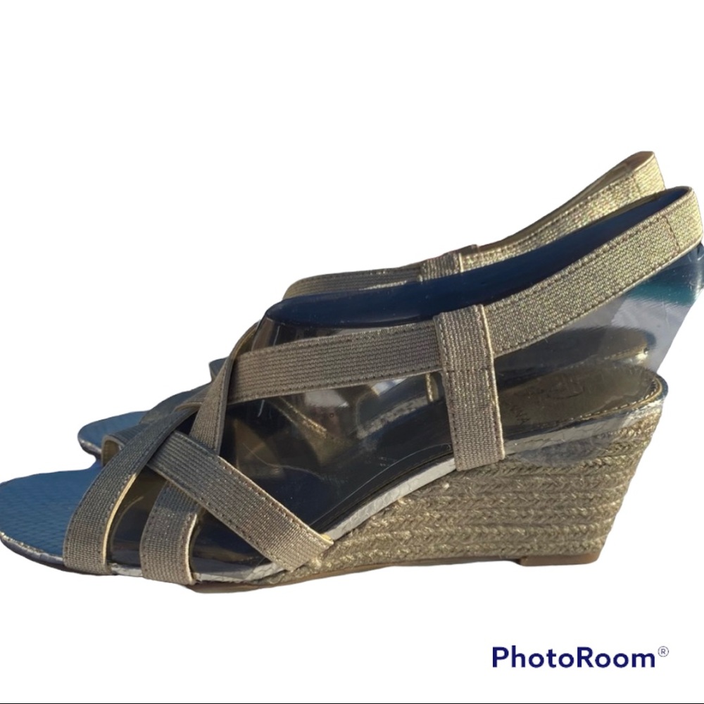NWT Adrianna Papell Alba Platino Metallic gold and tan wedges / 9.5 / Inc. box - Picture 4 of 16